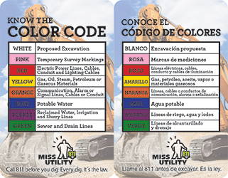 Image of the Miss Utility Color Code Card